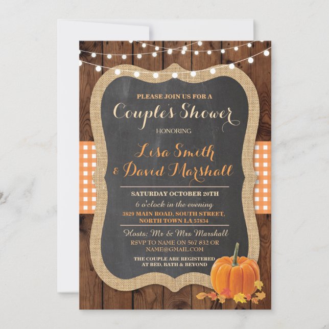 Couple's Shower Rustic Fall Citrouille Invitation (Devant)