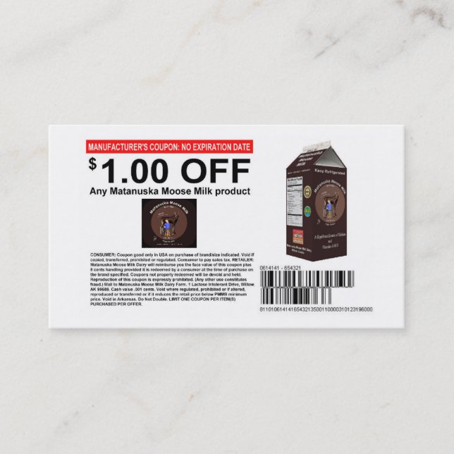 Coupon de lait d'orignal Matanuska (Devant)