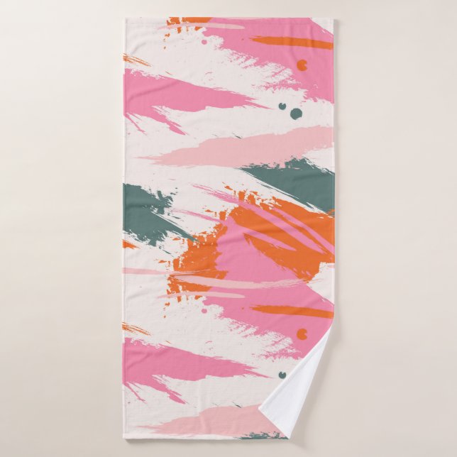 Coups de pinceau contrastés rose vert rouge  (Serviette de bain)