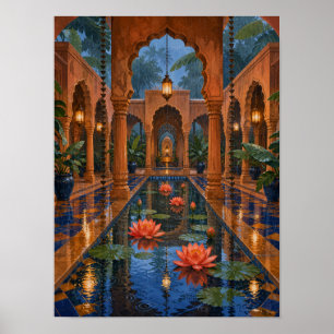 Cour de la mousson Reflets de lotus Affiche 30x40