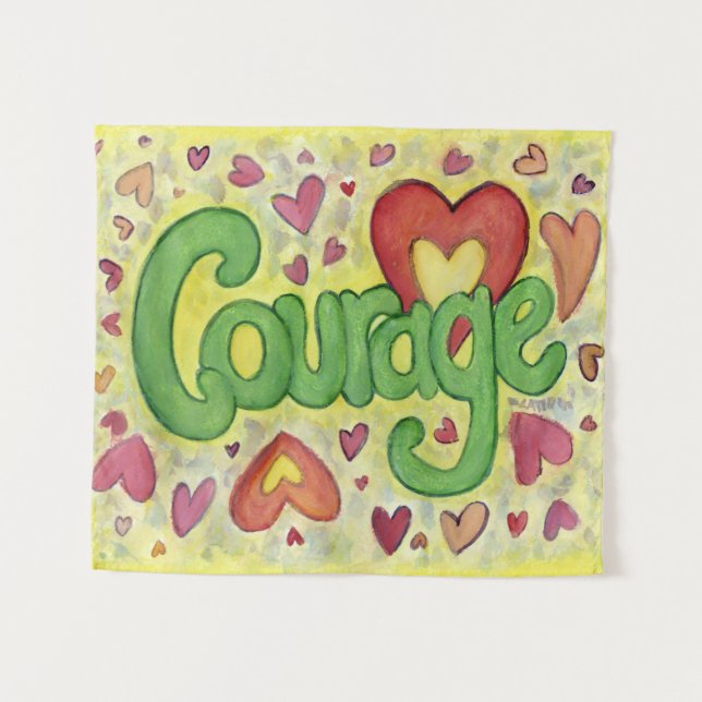 Courage Coeur Mot Art Tapisserie Décor (Devant (Horizontal))