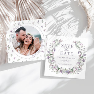 Courbe fleurie violette Enregistrer la date carte 