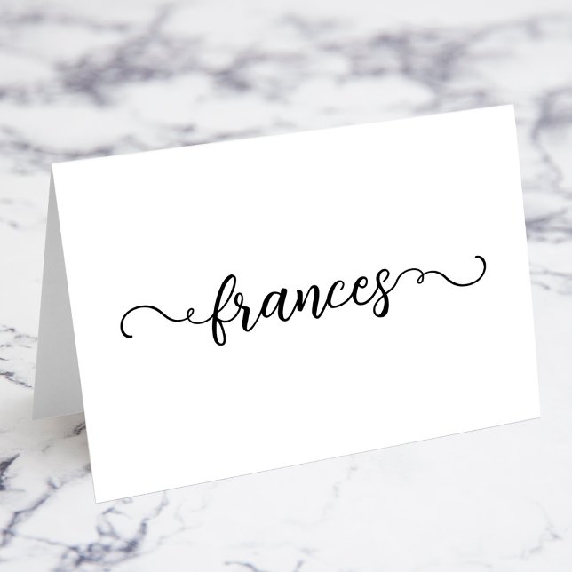 Courbe Noire Nom du script Endroit Cartes (White and Black Cute Curly Script Name Place Cards)