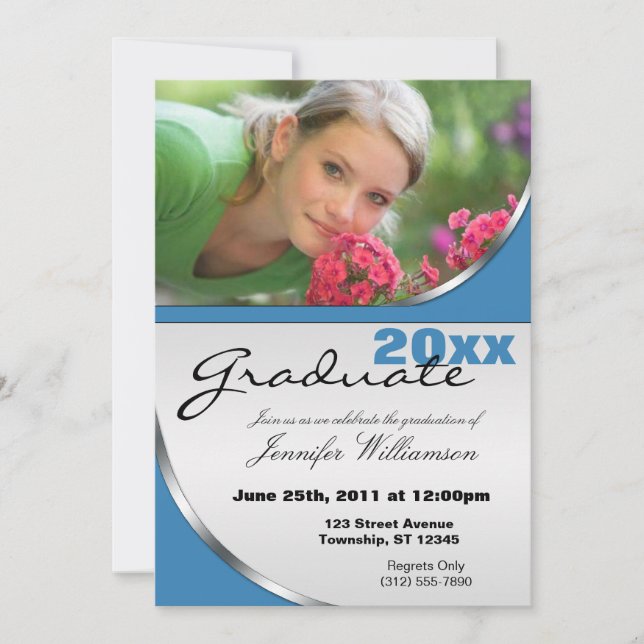 Courbes Bleues Photo Graduation Invitations (Devant)