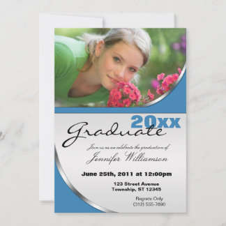 Courbes Bleues Photo Graduation Invitations
