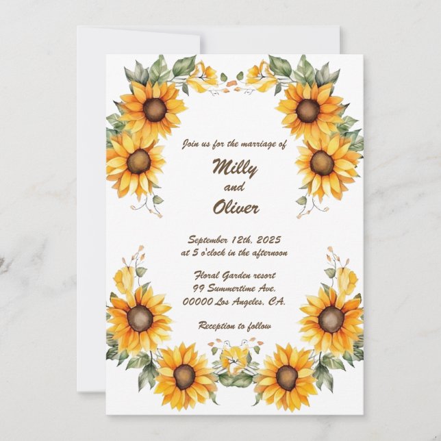 Courbes de tournesol : Faire-part de mariage perso (Devant)
