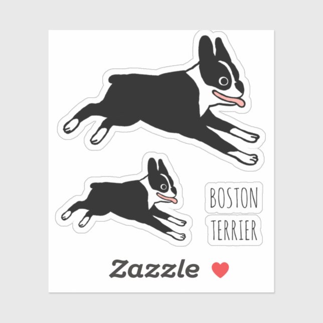 Courir Boston Terrier Happy Dog Cartoon Stickers (Feuille)