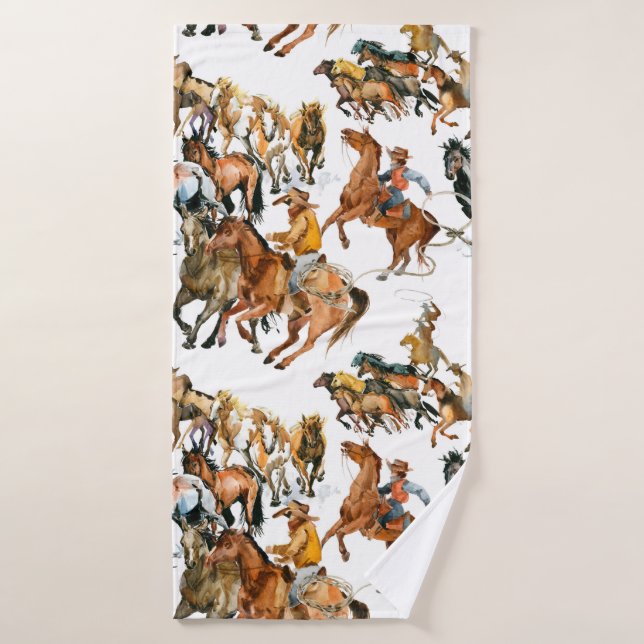 Courir des chevaux sans couture motif. Cowboy amér (Serviette de bain)