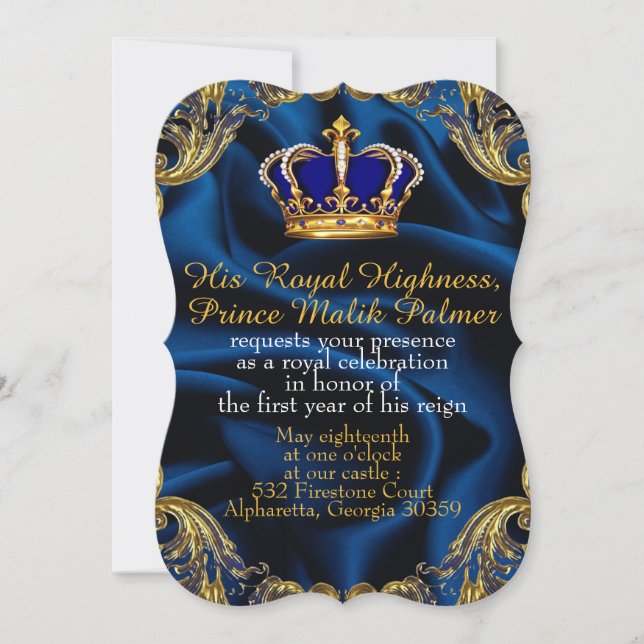 Couronne bleue et or Prince Royal et invitation en (Devant)