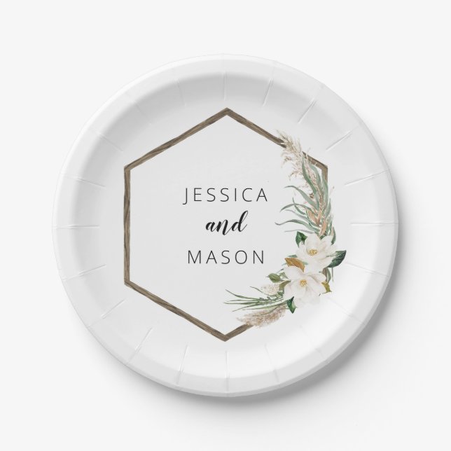 Couronne bohème assise de mariage assiette en papi (Devant)