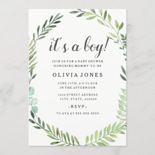 Couronne Bohème Verte Jolie Invitation Baby Shower