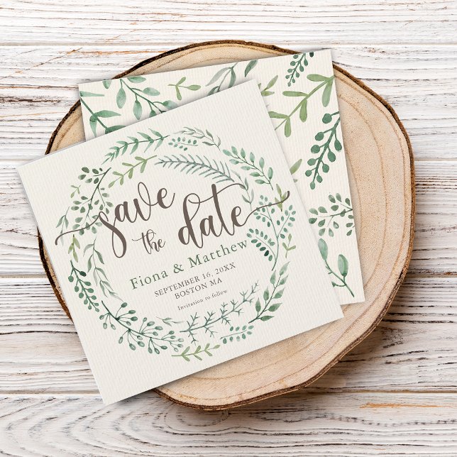 Couronne botanique aquarelle Faire-part de sauvega (Watercolor Botanical Wreath Save The Date)