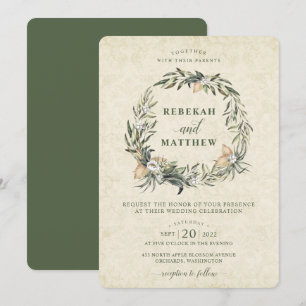 Couronne botanique blanche   FAIRE-PART DE MARIAGE