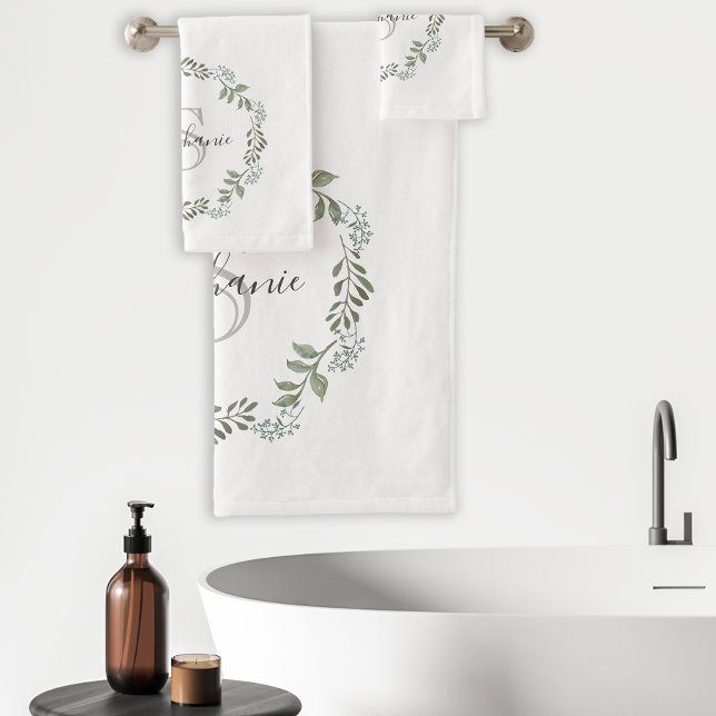 Couronne botanique de verdure sage avec monogramme (Créateur téléchargé)