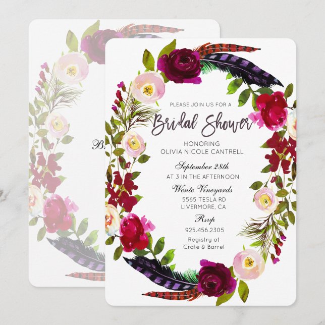 Couronne d'automne Faire-part de mariage floral de (Devant / Derrière)
