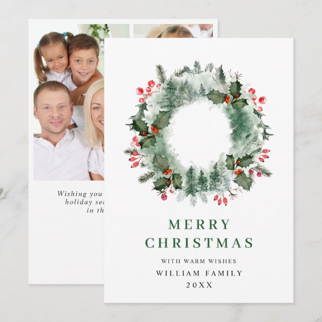 Couronne de baie de houx Noël carte de vœux 3 Phot (Devant / Derrière)