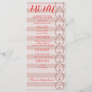 Couronne de bandes roses Menu de Baby Shower