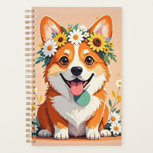 Couronne de chien corgi joyeux des marguerites et  (Devant)