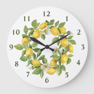Couronne de citrons Horloge murale ronde verte jau