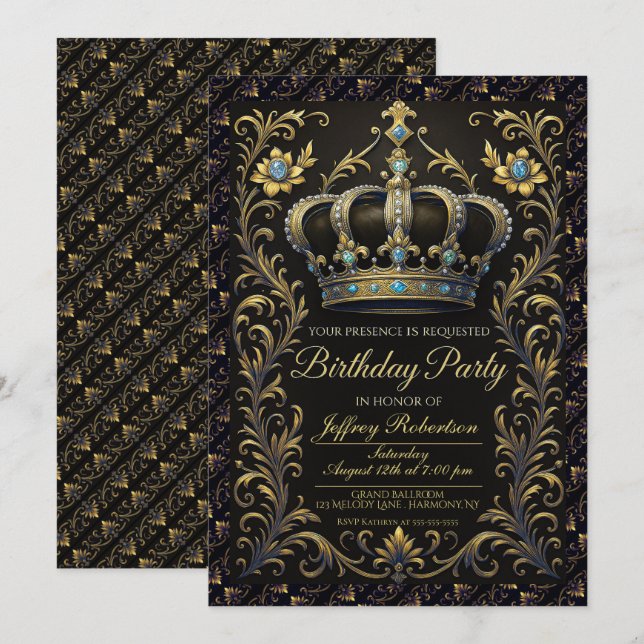 Couronne de fête d'anniversaire royale Invitation  (Devant / Derrière)