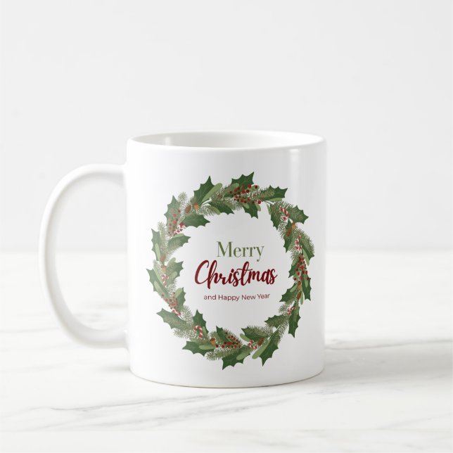 Couronne de fête et écriture | Tasse Joyeux Noël  (Gauche)