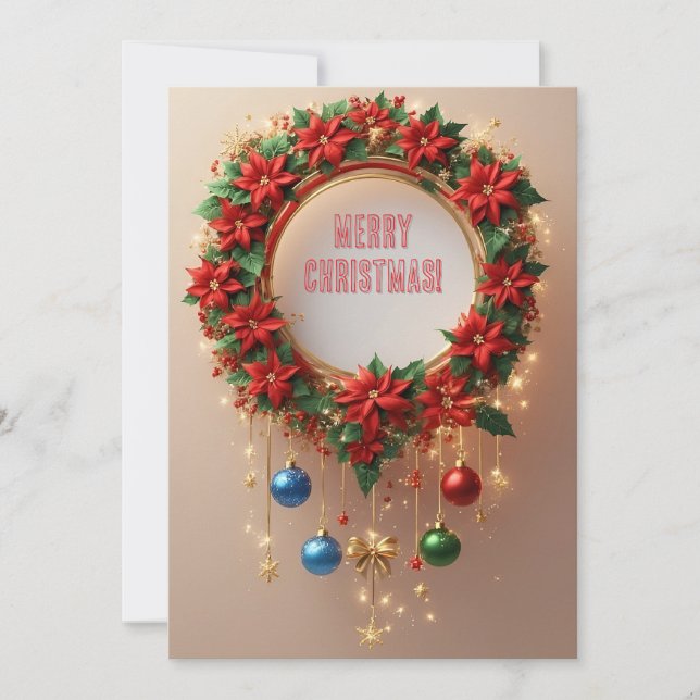 Couronne de fête 🎄✨Poinsettia Boules Ruban Doré (Devant)