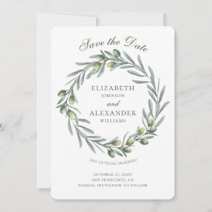 Couronne de feuilles d'olive. Faire-part de mariag