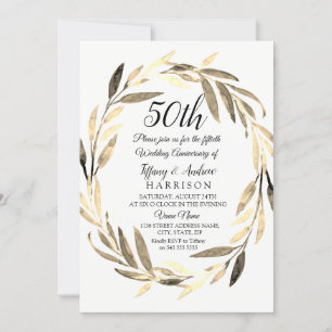Couronne de feuilles dorées Invitation 50e anniver
