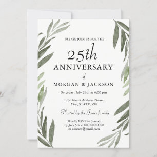 Couronne de feuilles vertes Invitation 25e anniver