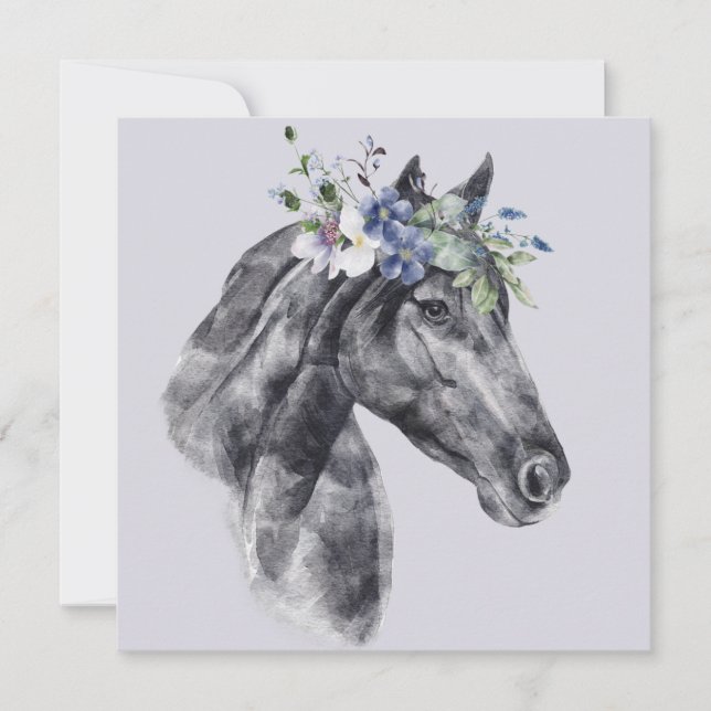 Couronne de fleurs à l'aquarelle Portrait de cheva (Devant)