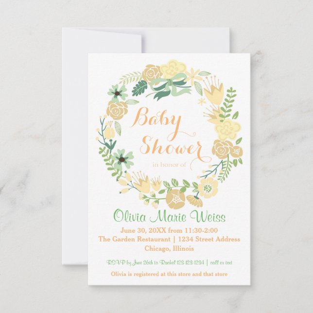 Couronne de fleurs de pêche - Invitation Baby Show (Devant)