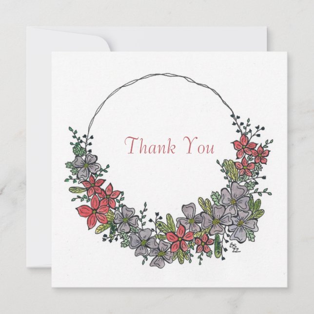 Couronne de fleurs dessinée à la main Merci (Devant)