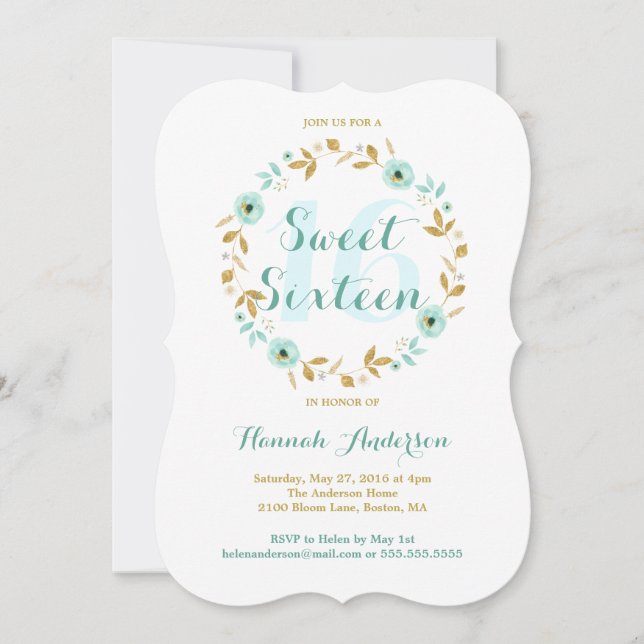 Couronne de fleurs d'or Menthe Invitation Sweet Si (Devant)