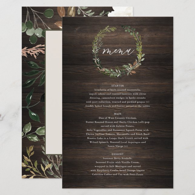 Couronne de fleurs mariage menu aquarelle verte (Devant / Derrière)