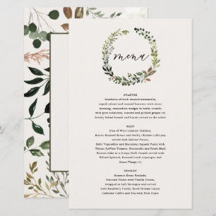 Couronne de fleurs mariage menu aquarelle verte