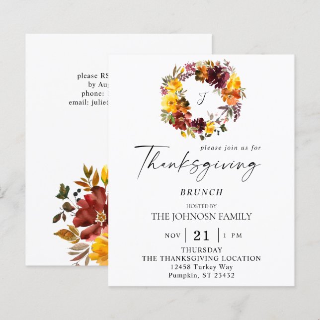 Couronne de fleurs orange et jaune pour Thanksgivi (Devant / Derrière)