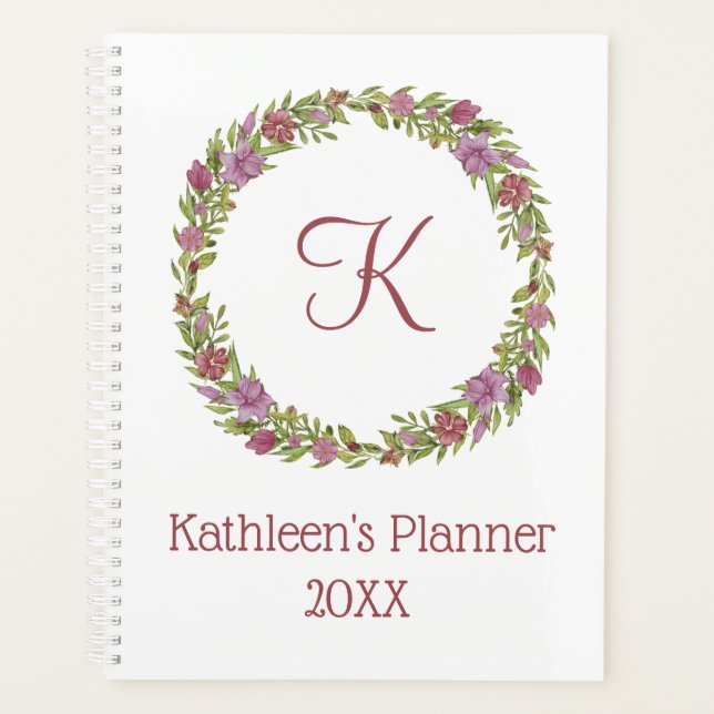 Couronne de fleurs rose et verte avec monogramme p (Devant)