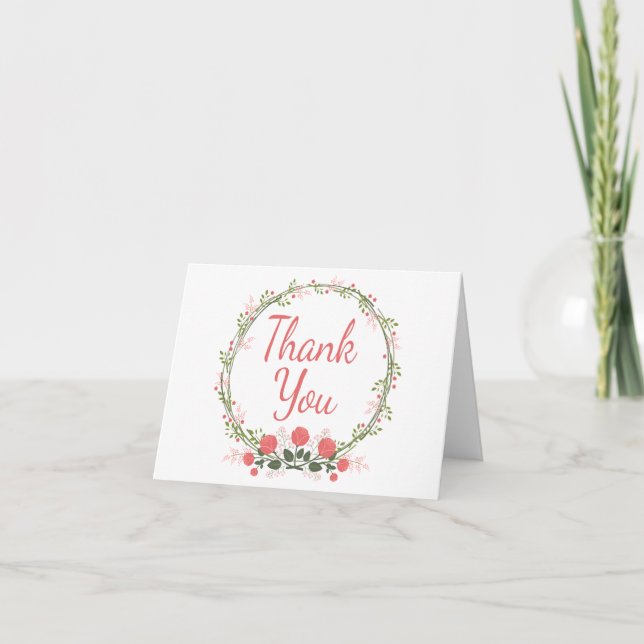 Couronne de Fleurs Rose Merci Carte Rouge Rose (Devant)