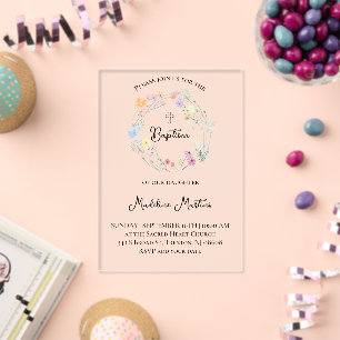 couronne de fleurs sauvages Invitation Baptême