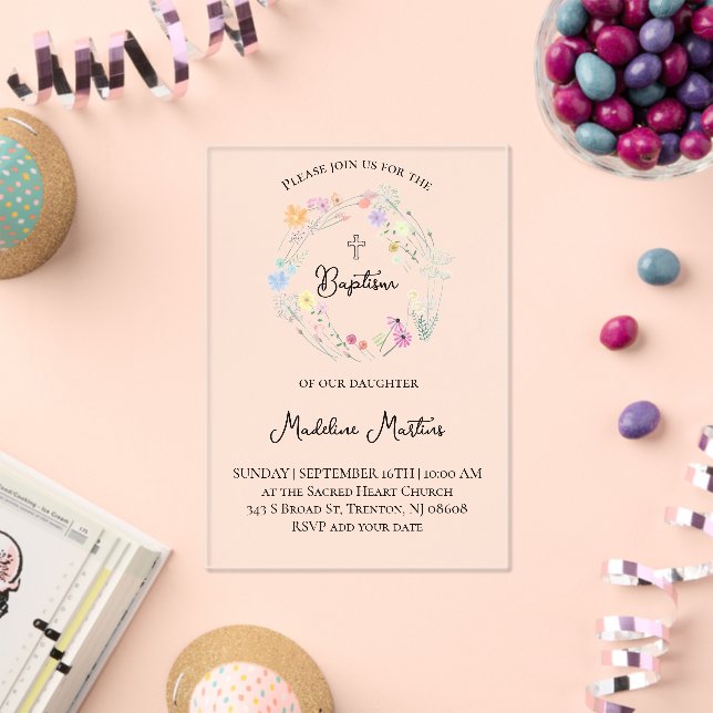couronne de fleurs sauvages Invitation Baptême (Insitu (Célébration))