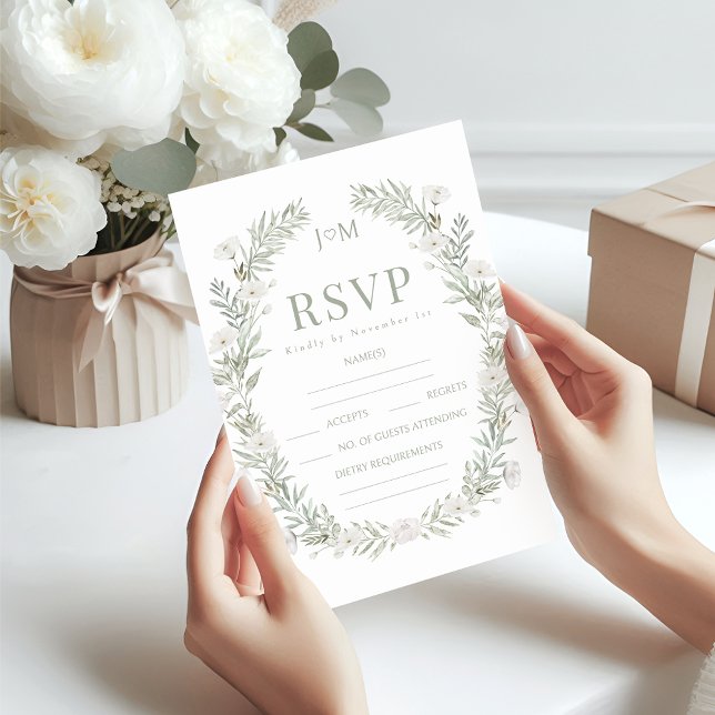Couronne de fleurs vertes mariage rustique cartes  (Créateur téléchargé)
