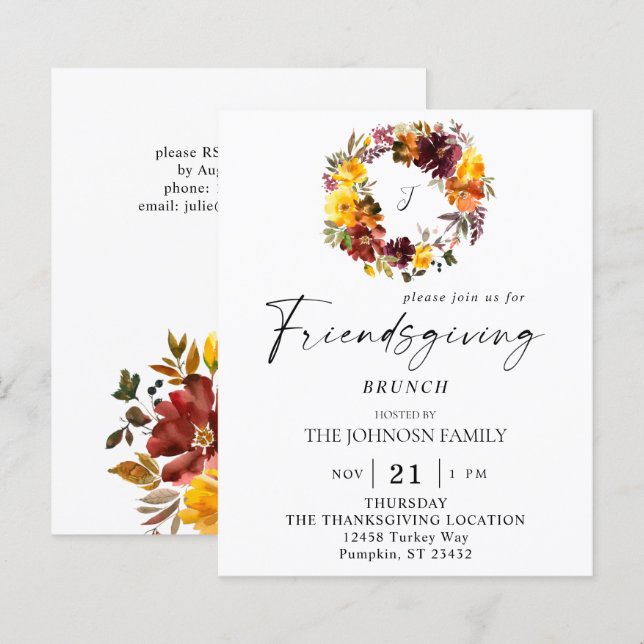 Couronne de Friendsgiving florale orange et jaune  (Devant / Derrière)