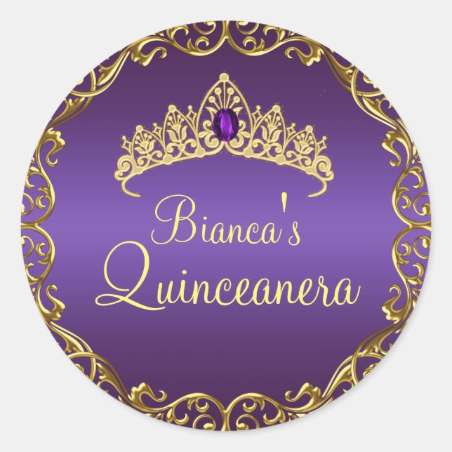 Couronne de gemmes dorées et violettes Autocollant (Devant)