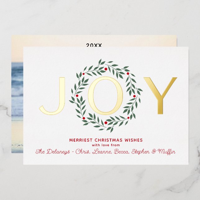 Couronne de JOY pour les Fêtes | Carte en feuille  (Recto/Verso)