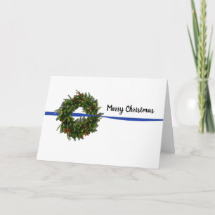 Couronne de la fine ligne bleue Carte de Noël