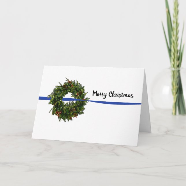 Couronne de la fine ligne bleue Carte de Noël (Devant)