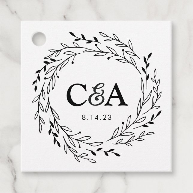 Couronne de laurier de mariage | Étiquette de fave (Devant)