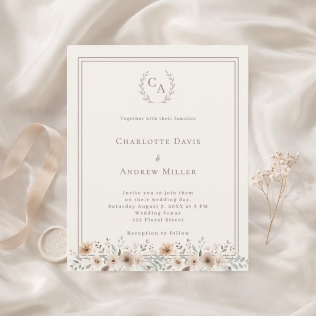 Couronne de mariage à monogramme floral ivoire  (Créateur téléchargé)