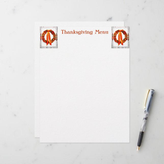 Couronne de menu de Thanksgiving d'automne (Devant/Arrière en situation)
