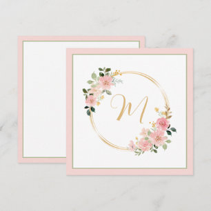 Couronne de monogramme floral aquarelle rose et ve